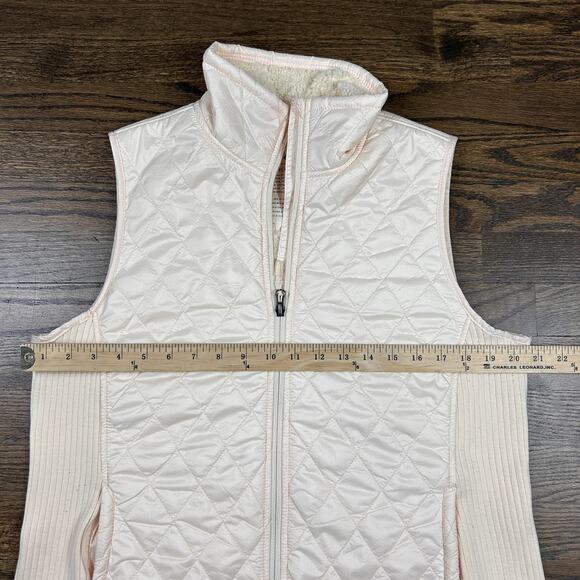 L.L. Bean Vest Womens Large White Quilted Fleece Lined Zip Pockets Sherpa - Picture 4 of 8
